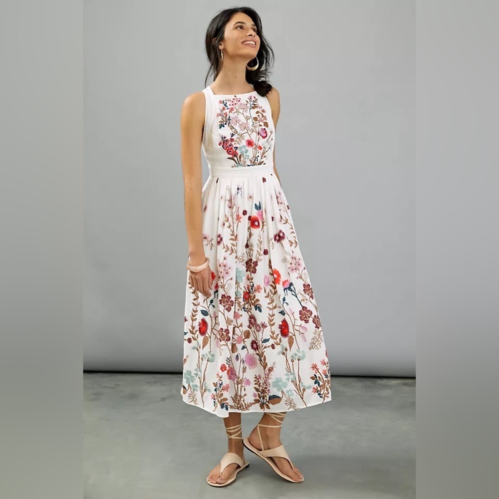 NWT Anthropologie Eularia Maxi Dress in Embroidered Ivory Floral Size 14.
